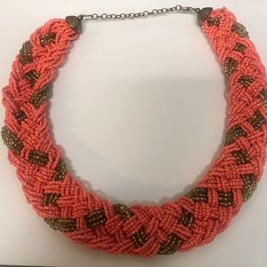 Coral and Gold bib necklace